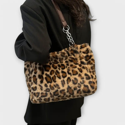 Nora. - Borsa a tracolla alla moda in morbida pelliccia sintetica con motivo leopardato