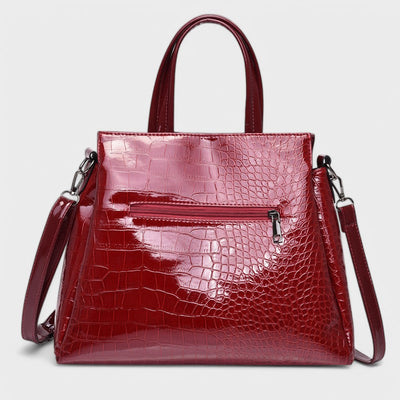 Nora. - Elegante set di borse in pelle di coccodrillo nera composto da 3 pezzi