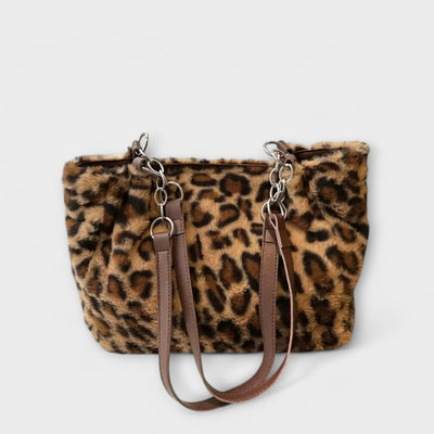 Nora. - Borsa a tracolla alla moda in morbida pelliccia sintetica con motivo leopardato