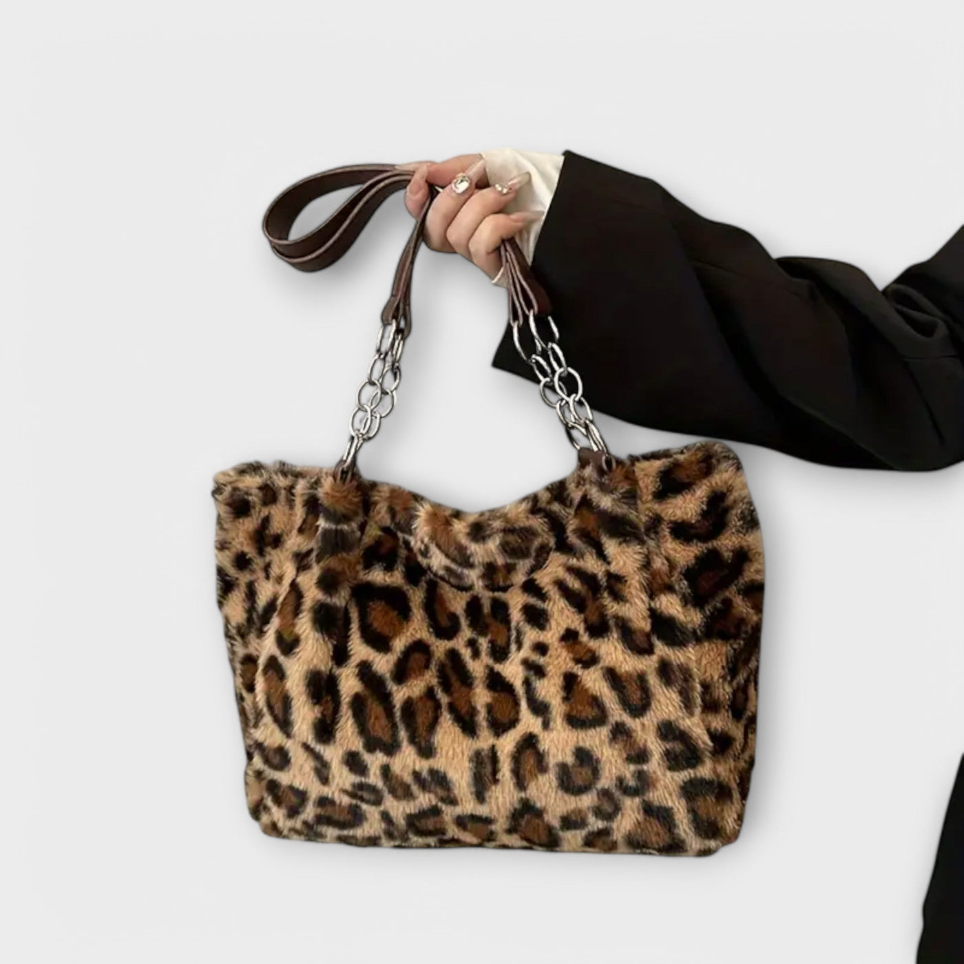 Nora. - Borsa a tracolla alla moda in morbida pelliccia sintetica con motivo leopardato